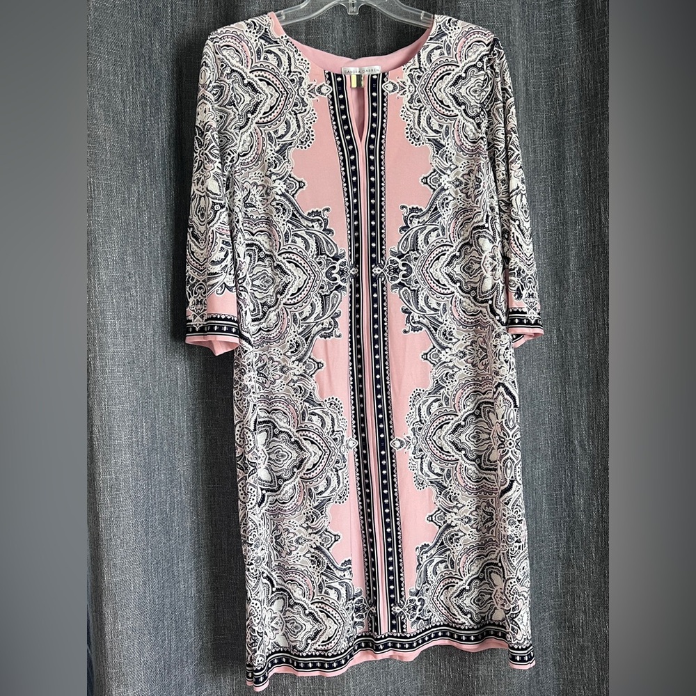 Sandra Darren Pink and Navy Patterned Dress